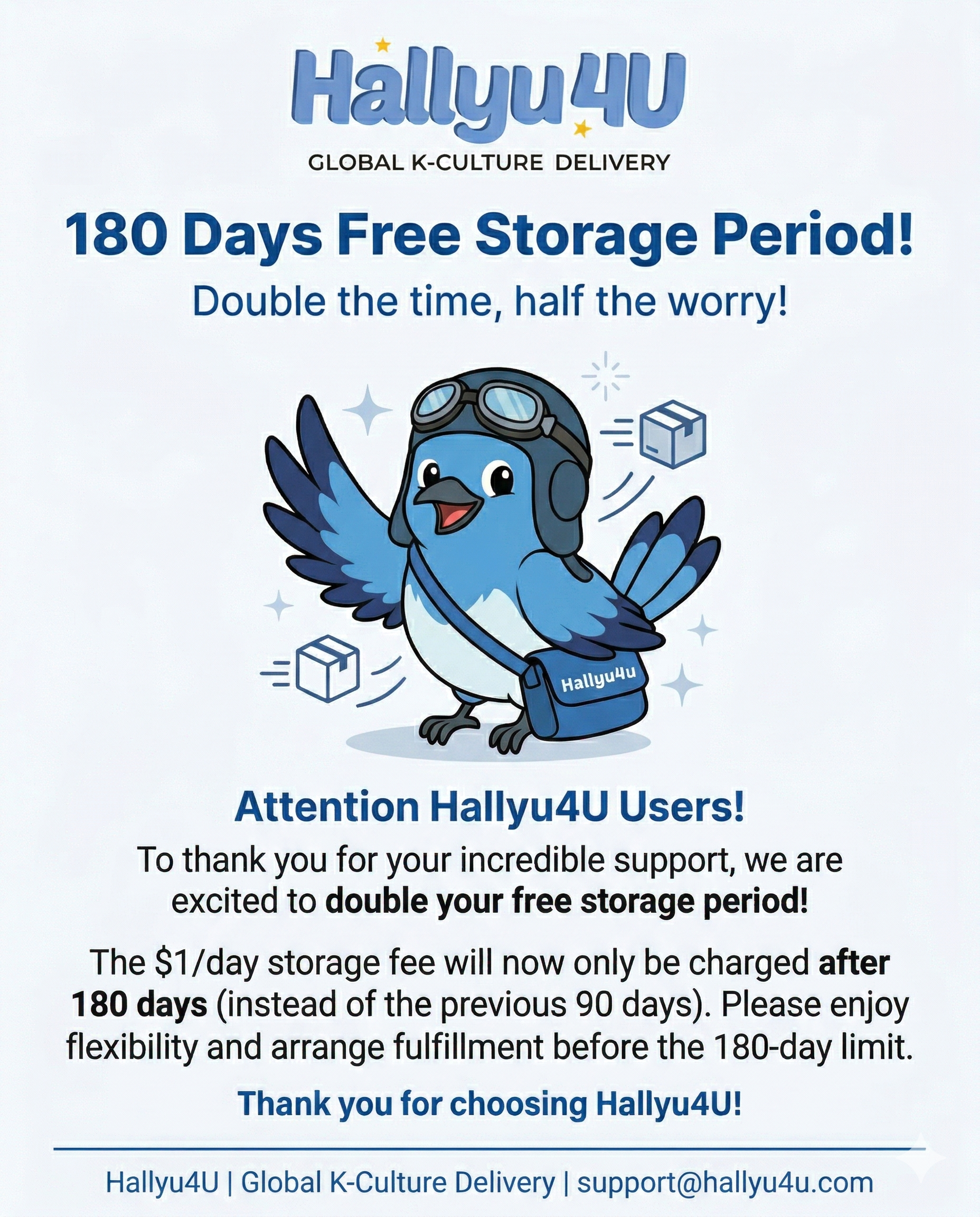 Policy Update: 180 Days of Free Storage!