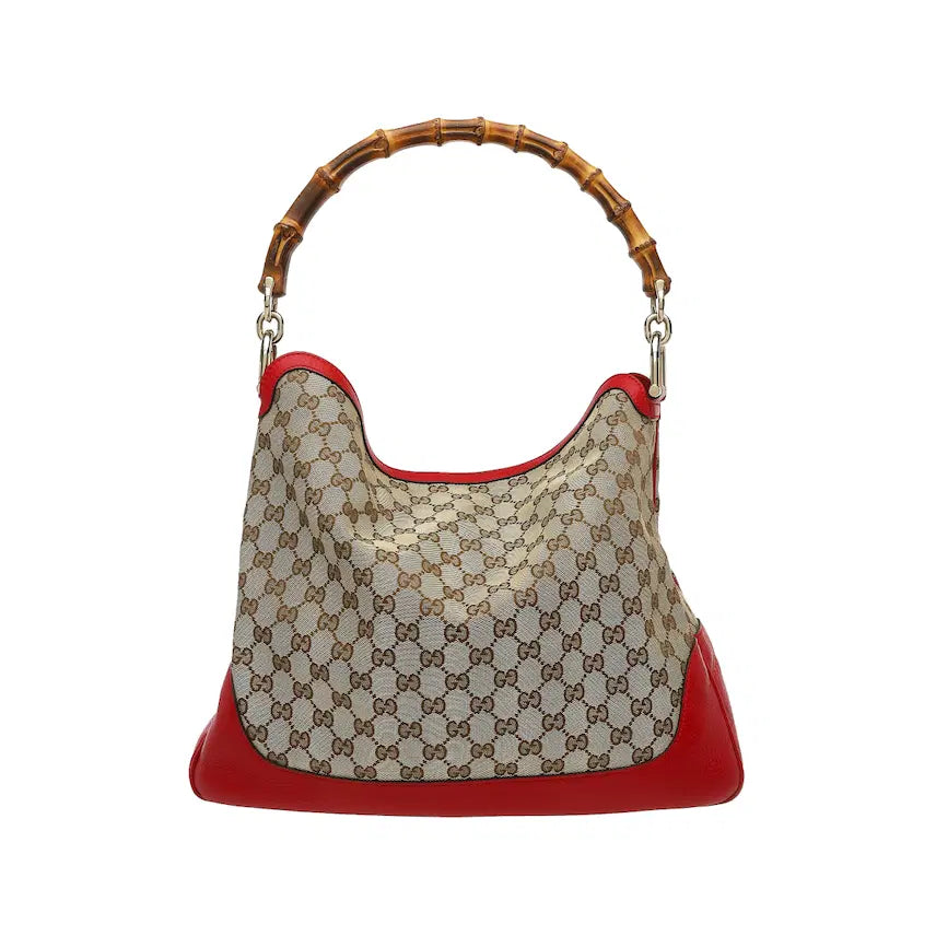 [BUNJANG] Gucci Bamboo GG Jacquard Canvas Shoulder Bag Red / 구찌 자카드 뱀부 핸들 숄더백 레드