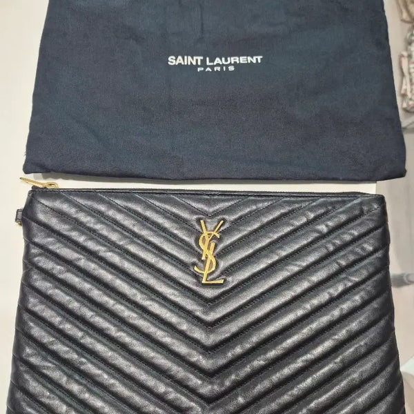 [BUNJANG] Saint Laurent Matelassé Clutch Black Gold Hardware / 생로랑 마틀라세 클러치 정품 블랙 금장