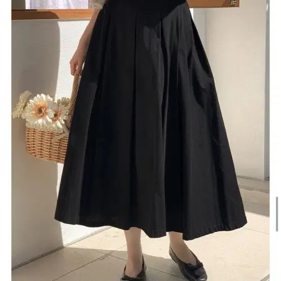 [BUNJANG] Black Pleated Long Skirt / 블랙 롱스커트