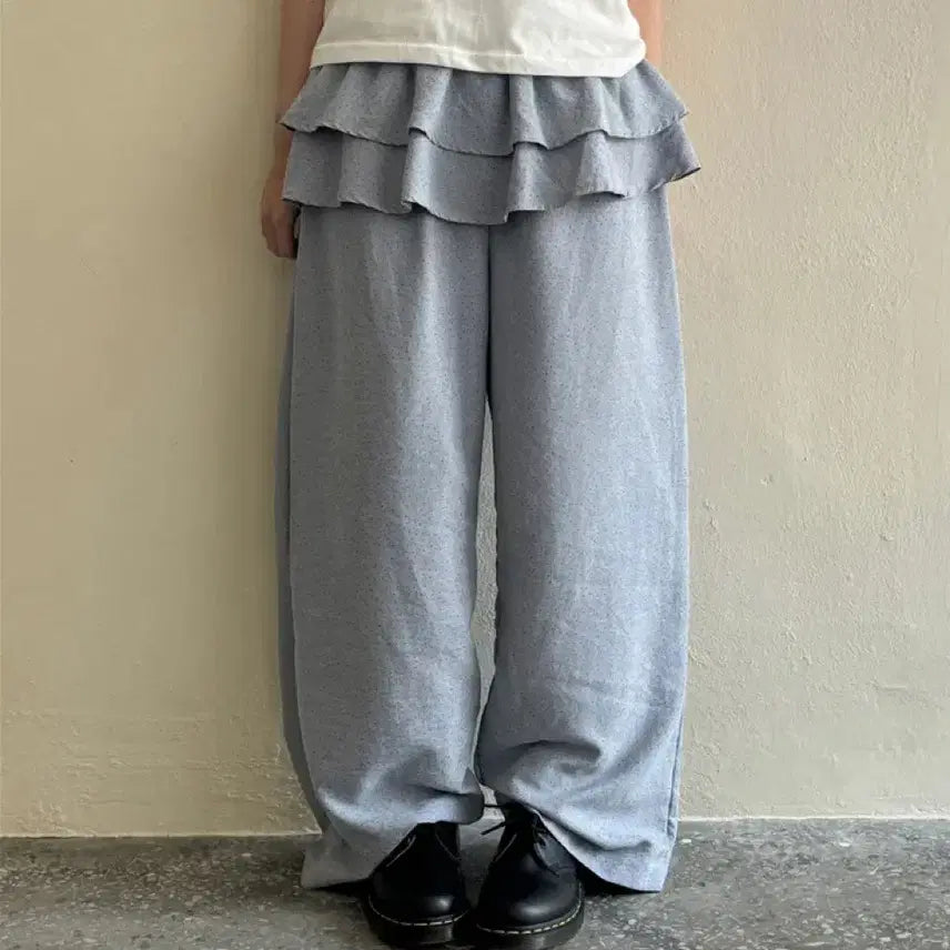 [BUNJANG] Oneu.2 Jantot Frill Wide Banding Pants Black / 오뉴이 잔도트 프릴 와이드 밴딩 팬츠 블랙