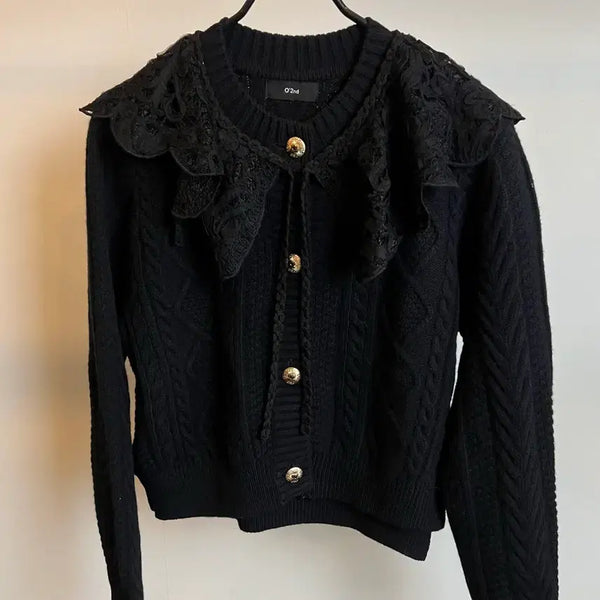 [BUNJANG] O'2nd Frill Collar Knit Cardigan / 오즈세컨 프릴 카라 니트가디건(정품)2022