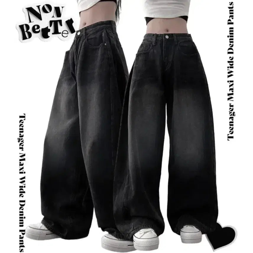 [BUNJANG] None Better Black Wide Pants / 논베러 블랙 와이드 팬츠/에이블리 와이드/에이블리/와이드팬츠