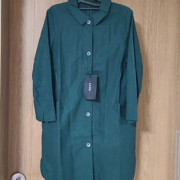 [BUNJANG] Linen Blend Long Shirt Dress - Green / 여성 린넨 셔츠 자켓 롱 원피스 55사이즈 그린 새상품