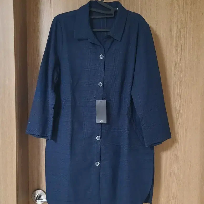 [BUNJANG] Women's Linen Blend Long Shirt Dress - Navy / 여성 린넨 셔츠 자켓 롱 원피스 66사이즈 네이비 새상품