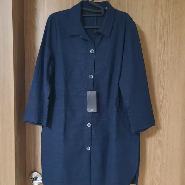 [BUNJANG] Women's Linen Blend Long Shirt Dress - Navy / 여성 린넨 셔츠 자켓 롱 원피스 66사이즈 네이비 새상품