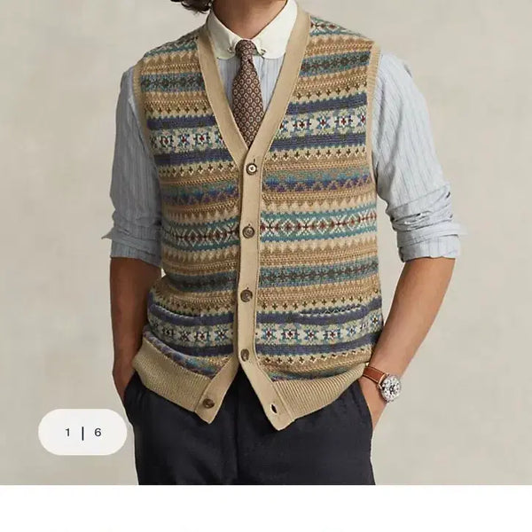 [BUNJANG] Polo Fair Isle Button Vest (M) / [새상품] 폴로 페어아일 버튼 베스트 (M)