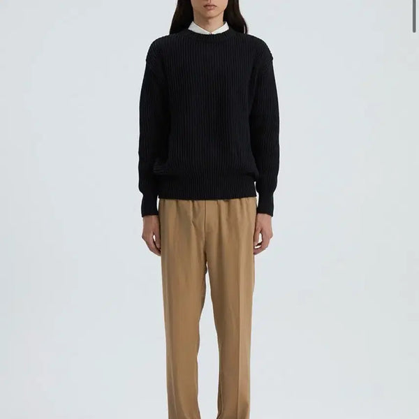 [BUNJANG] Minimalist Round Knit Sweater / 코튼 미니멀 라운드 니트 블랙