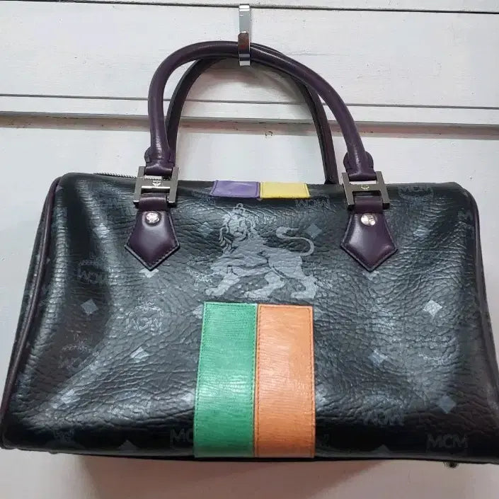 [BUNJANG] MCM Boston Bag Black Color Stripe / MCM 보스턴백 블랙 + 컬러 스트라이프