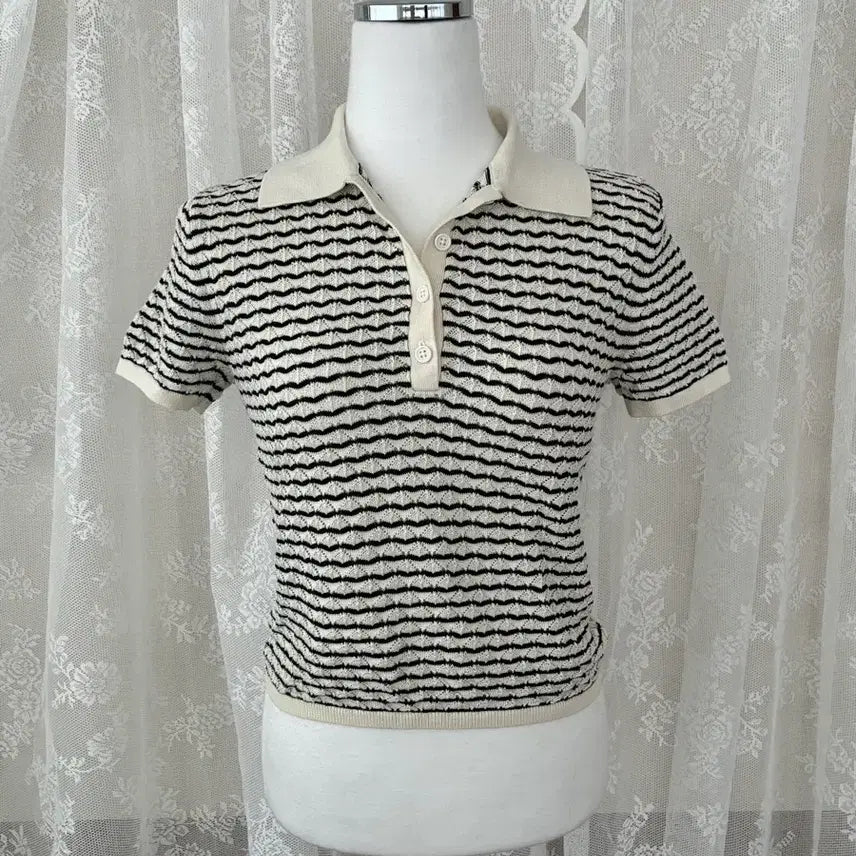 [BUNJANG] Club Monaco Diamond Pointelle Polo Knit Top / S) 클럽모나코 24년 다이아몬드 포인텔 폴로 니트