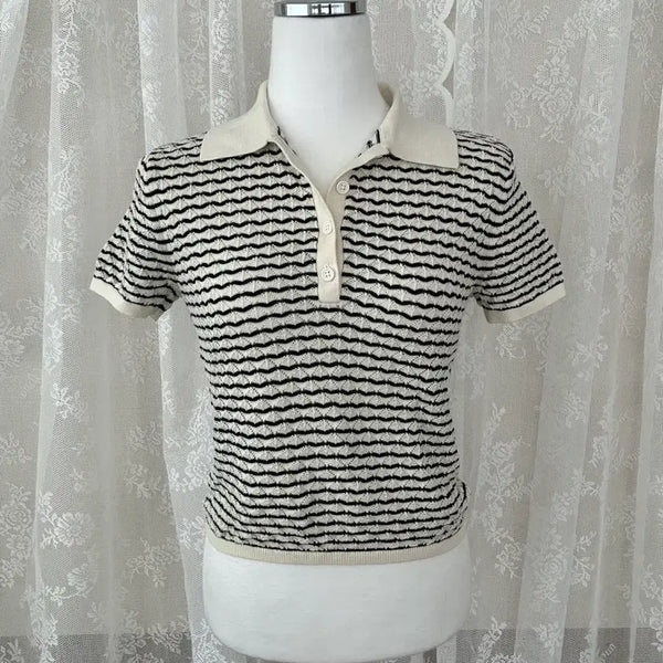[BUNJANG] Club Monaco Diamond Pointelle Polo Knit Top / S) 클럽모나코 24년 다이아몬드 포인텔 폴로 니트