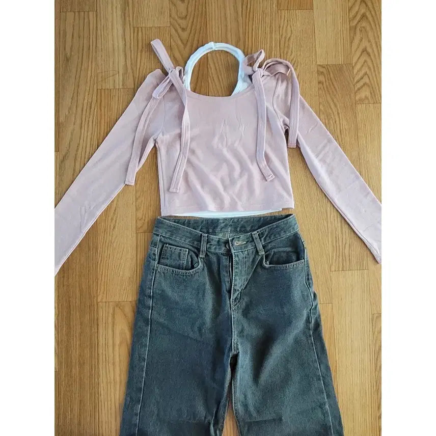 [BUNJANG] Off-Shoulder Top and Pants Set (Size S/M) / 끈 오프숄더 코디 세트(S 사이즈)