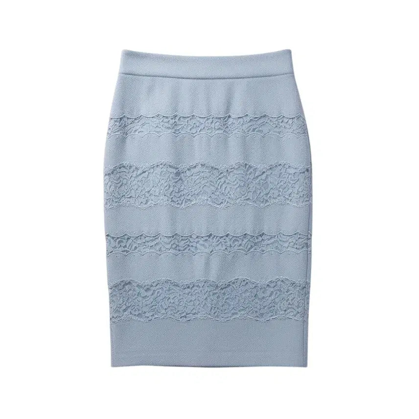 [BUNJANG] Women's Medium Skirt with Mock Espionage Lace Stripe Pattern / 여성55/ 모조에스핀 레이스 단가라 미디스커트