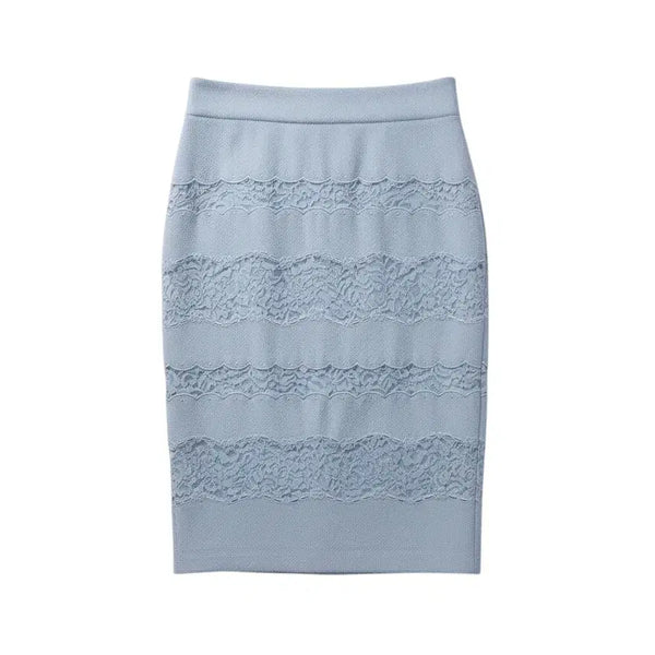 [BUNJANG] Women's Medium Skirt with Mock Espionage Lace Stripe Pattern / 여성55/ 모조에스핀 레이스 단가라 미디스커트