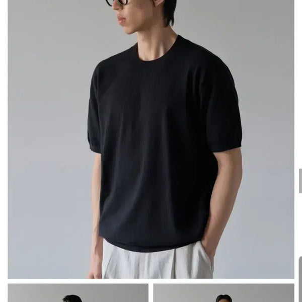 [BUNJANG] Waitmore Soft Round Black Knit T-Shirt - L / 웨잇모어 반팔 블랙니트 L