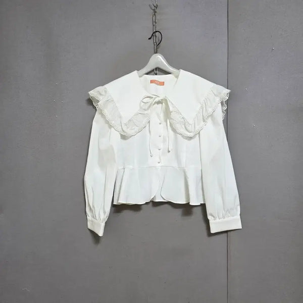 [BUNJANG] Flat Collar Blouse - Size F / 허리라인이쁜 큰플랫카라 블라우스 F   n4912