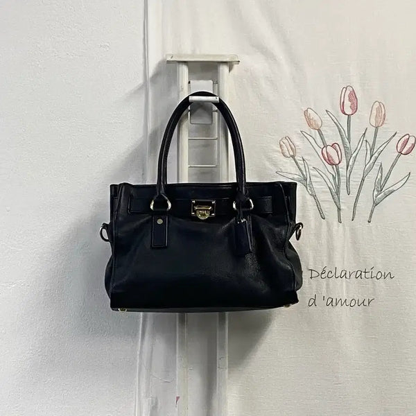 [BUNJANG] MetrocCity Gold Logo Tote Satchel Bag / 메트로시티 금장 로고 토트 사첼백