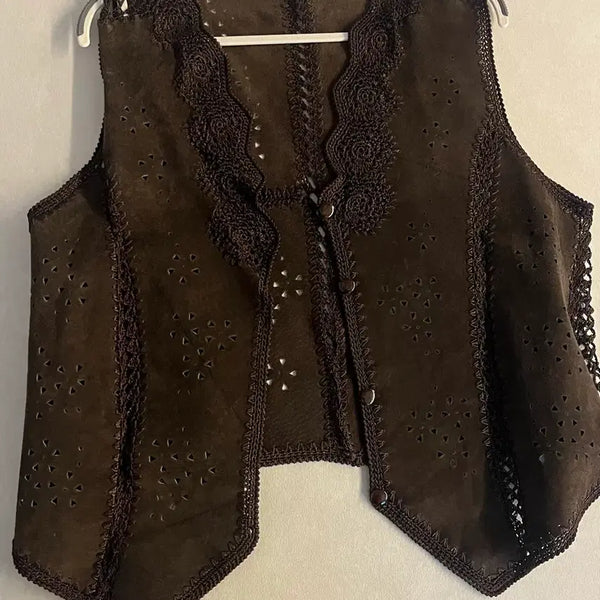 [BUNJANG] Brown Suede Perforated Vintage Vest / 브라운 스웨이드 펀칭 여성 베스트 빈티지 조끼