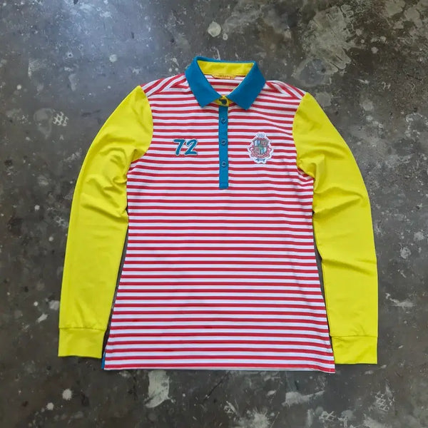 [BUNJANG] Louis Castel Women's Striped Collar T-Shirt / 90) 루이까스텔 골프 스트라이프 카라티셔츠 여성 골프웨어 골프 의류