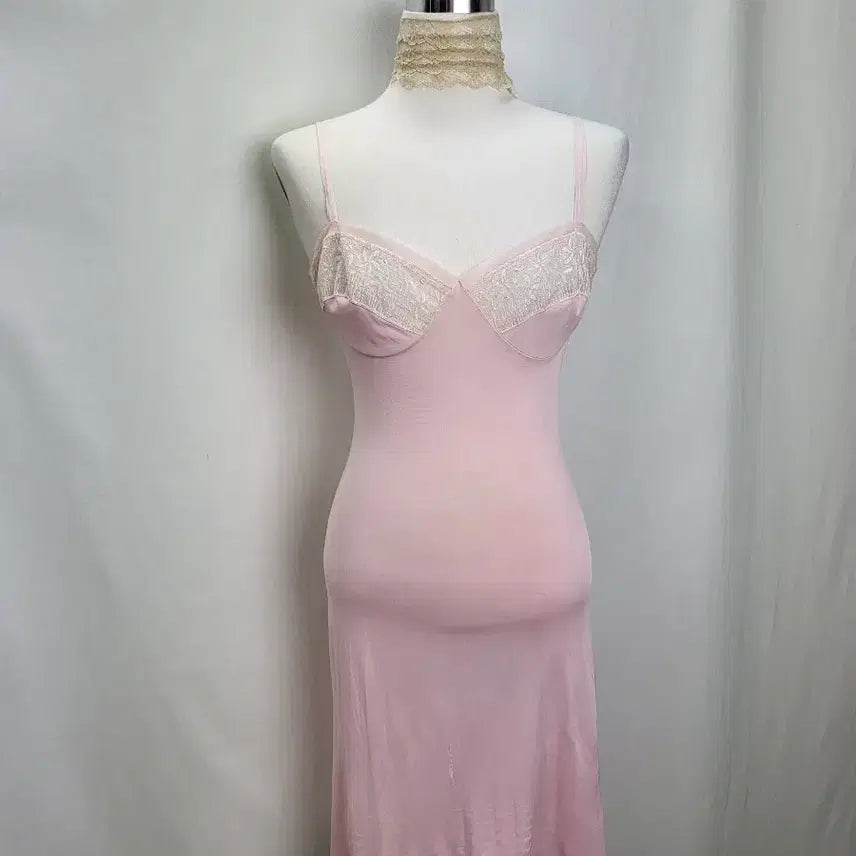 [BUNJANG] Vintage Strawberry Milk Pink Slip Dress / 빈티지 딸기우유 핑크 슬립 원피스 페어리 핀터레스트 란제리코어