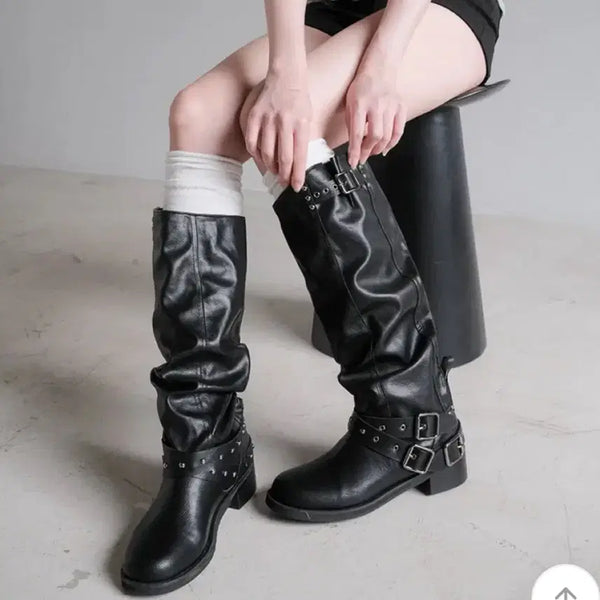 [BUNJANG] AfterNinety's Biker Buckle Shirring Boots / 애프터나인티스 바이커 버클 셔링 부츠