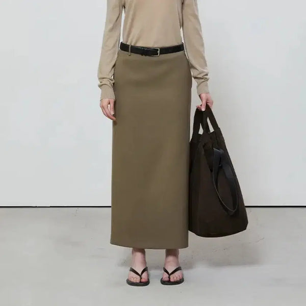 [BUNJANG] Notia Standard Fit Long Skirt Khaki / 노티아 스탠다드 핏 롱 스커트 카키