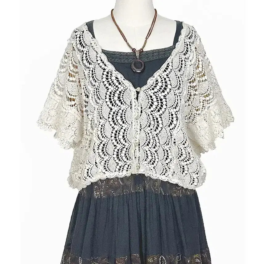 [BUNJANG] Earth Music & Ecology Crochet Cardigan / 일본빈티지 어스뮤직레이스뜨개크로셰크로쉐판쵸가디건모리걸하구미룩갸루y2k히피