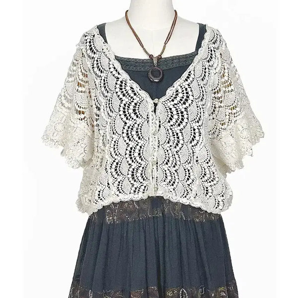 [BUNJANG] Earth Music & Ecology Crochet Cardigan / 일본빈티지 어스뮤직레이스뜨개크로셰크로쉐판쵸가디건모리걸하구미룩갸루y2k히피