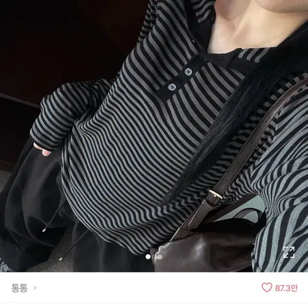 [BUNJANG] Tongyangmade Color-Blocked Striped Hoodie T-Shirt / 배색 단가라 후드 티셔츠 (에이블리 통통made)