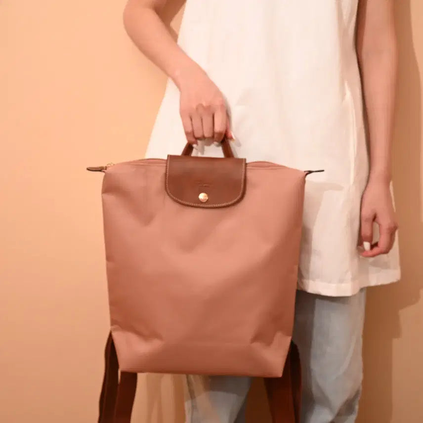 [BUNJANG] Longchamp Backpack Pink Nylon Calfskin Leather Women's / 롱샴 백팩 핑크 나일론 소가죽 여성
