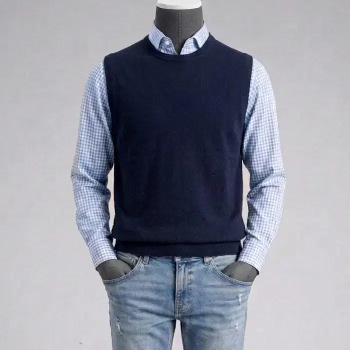 [BUNJANG] ZIOZIA And Z Wool Cashmere Round Neck Knit Vest / 지오지아 And Z/울캐시미어 라운드넥 니트 베스트 네이비/100