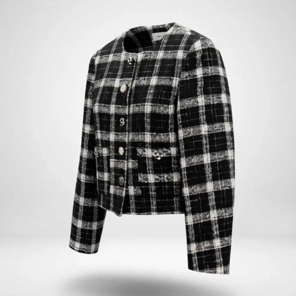 [BUNJANG] MNG Women's Collarless Check Tweed Jacket Black / 여성S/ MNG 노카라 체크 트위드자켓BK 21-158
