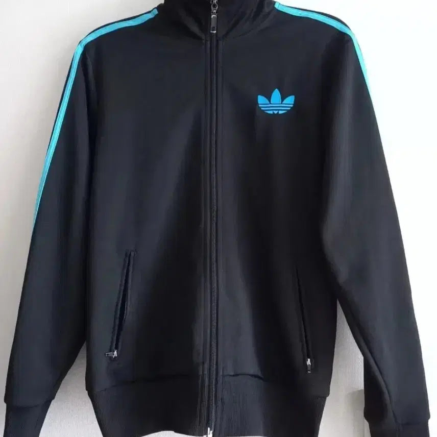 [BUNJANG] Adidas Firebird Track Top Jersey - Black Sky Blue - Size M / 아디다스 파이어버드 검파 블랙 스카이블루 트랙탑 저지 져지집업 95/M
