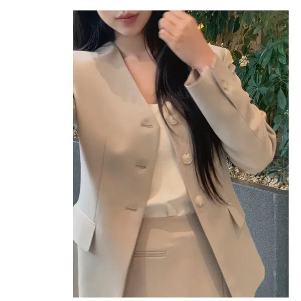 [BUNJANG] LOVB Self-Produced Back Slit Slim Fit Collarless V-Neck Line Jacket / [LOVB] 핫핑 자체제작 백슬릿 슬림핏 노카라 브이넥 라인자켓