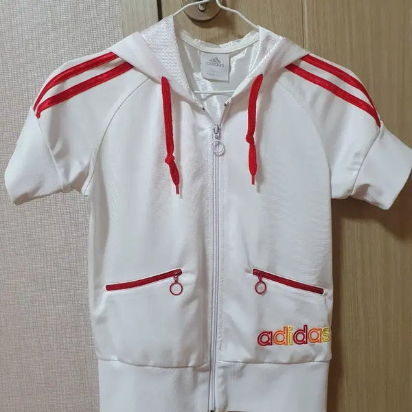 [BUNJANG] Adidas White Short Sleeve Hoodie Zip-Up Jersey / 아디다스 화이트 반팔 져지 후드 집업