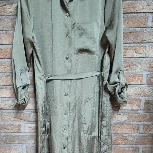[BUNJANG] Khaki Long Shirt Silk Dress / 카키색 롱 셔츠 실크원피스