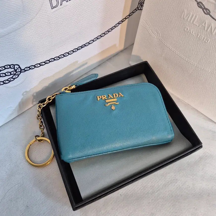[BUNJANG] Prada Saffiano Leather Coin Card Wallet / [프라다] 사피아노 키링 동전지갑 카드지갑