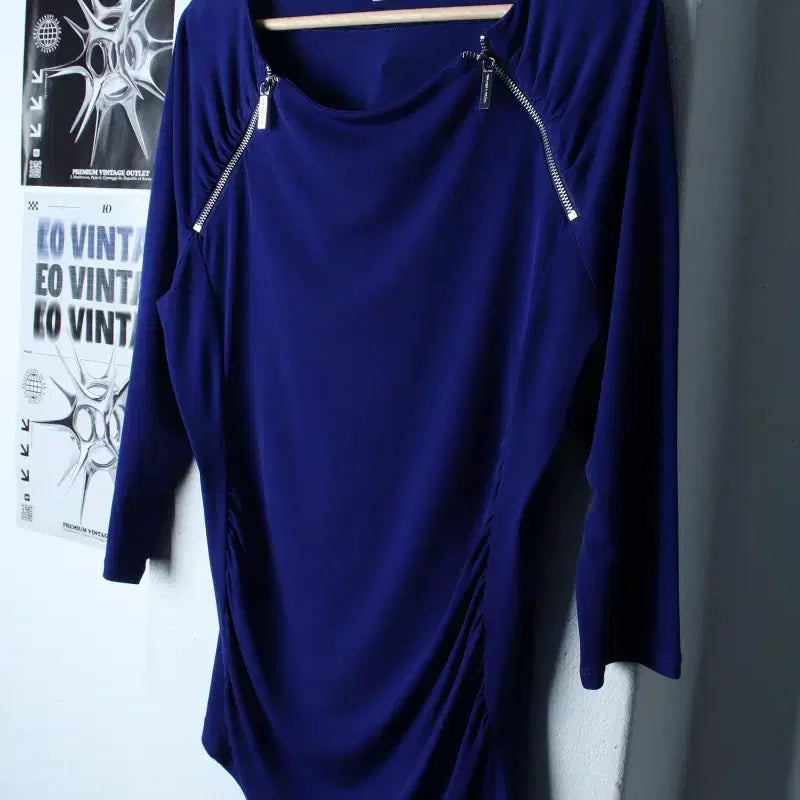 [BUNJANG] Michael Kors Long Sleeve Zip-Up Shirt / W(L-XL) 마이클코어스 긴팔티셔츠 집업 블루 폴리 유니크-182BC