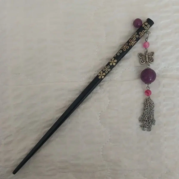 [BUNJANG] Butterfly Tassel Floral Hairpin / 나비 태슬 꽃무늬 비녀