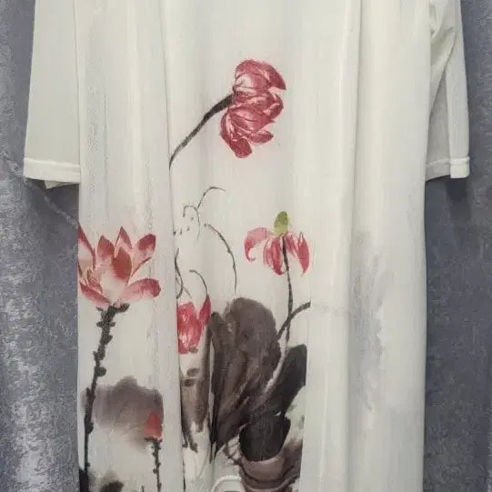 [BUNJANG] Lotus Ink Wash Long Cardigan Dress Set / 연꽃 수묵화 롱가디건 원피스 세트