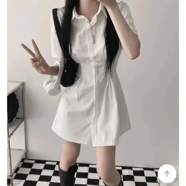[BUNJANG] None Better Pin Tuck Short Sleeve Dress with Back Banding / 에이블리 논베러 셔츠 핀턱 반팔 뒷밴딩 원피스