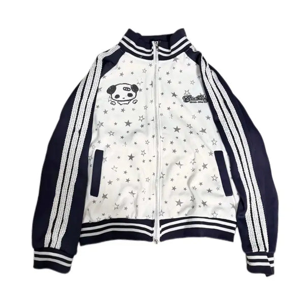 [BUNJANG] Jirai Kei Star Pattern Lace Line Blue Oversized Jacket / 지뢰계 캐릭터 트랙자켓 별무늬 레이스 라인 블루 오버사이즈 자켓