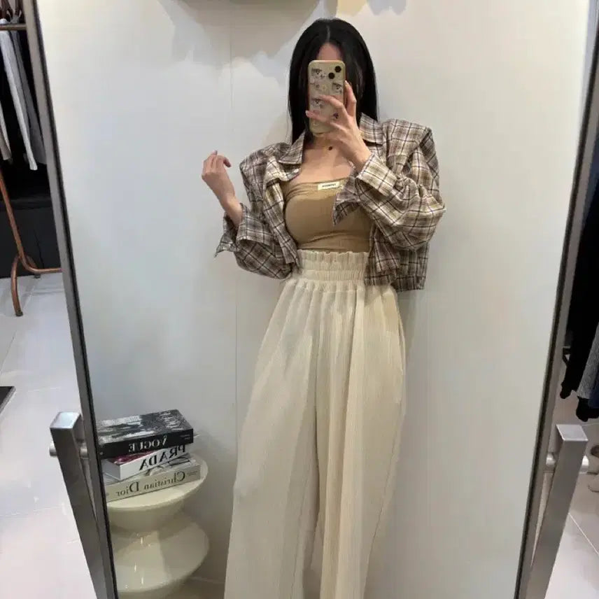 [BUNJANG] Pleated Ribbed Wide Banding Pants Ivory / 플리츠 골지 와이드 밴딩팬츠 아이보리
