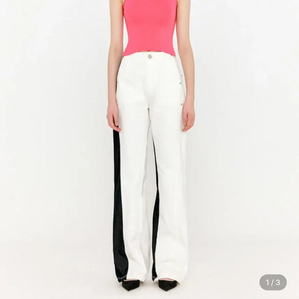 [BUNJANG] Us Colorblock Organic Semi Wide Denim Pants / 유즈 컬러블럭 오가닉 세미 와이그 데님 팬츠