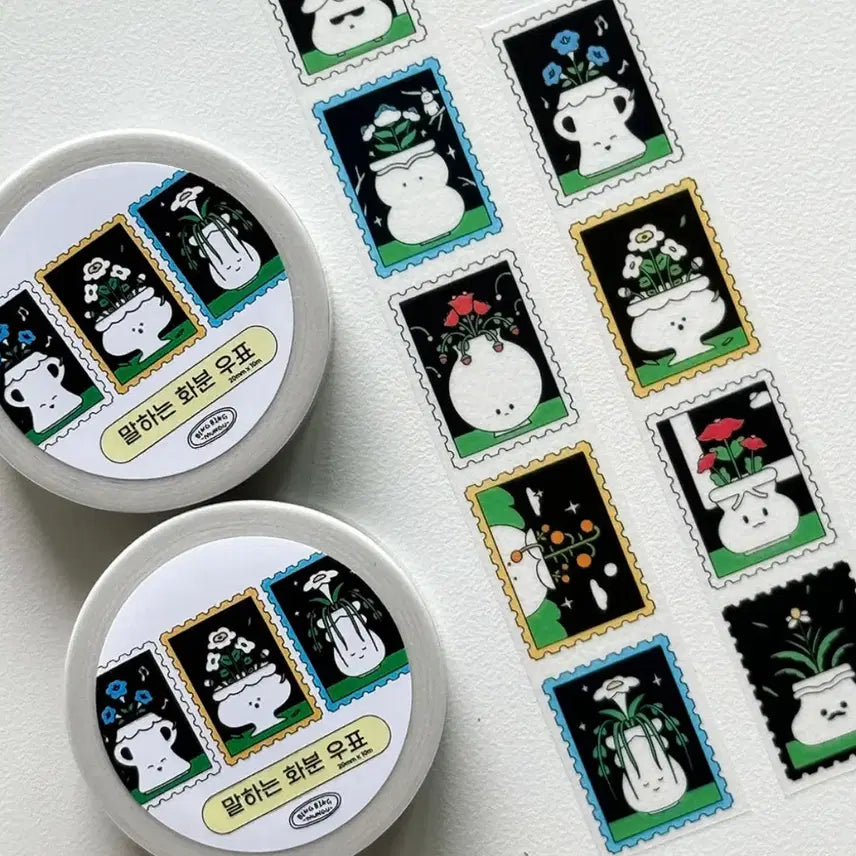 [BUNJANG] Bingbing Stationery Talking Flower Stamp Washi Tape / 빙빙문구 말하는화분우표 마테