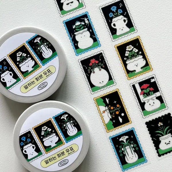 [BUNJANG] Bingbing Stationery Talking Flower Stamp Washi Tape / 빙빙문구 말하는화분우표 마테