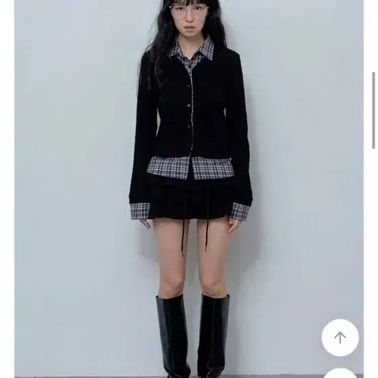 [BUNJANG] Fancy Club Layered Cardigan Black / 팬시클럽 셔츠 레이어드 가디건 블랙