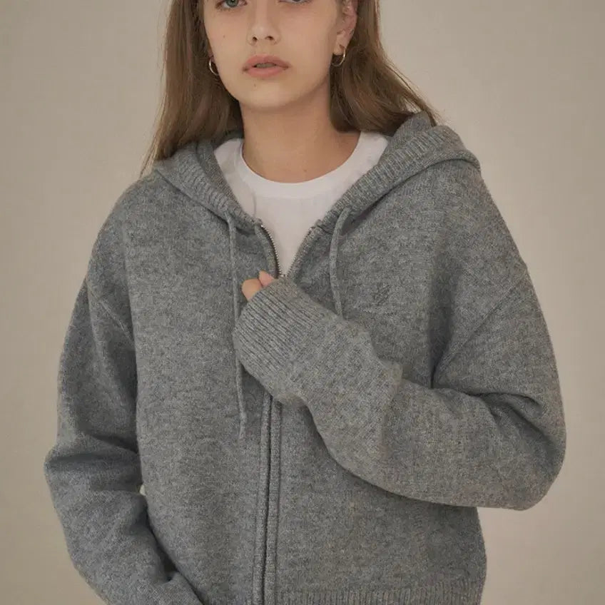[BUNJANG] Siyaju Essential Knit Hooded Zip-up Gray S / [새상품] 시야쥬 에센셜 니트 후드 집업 그레이 S