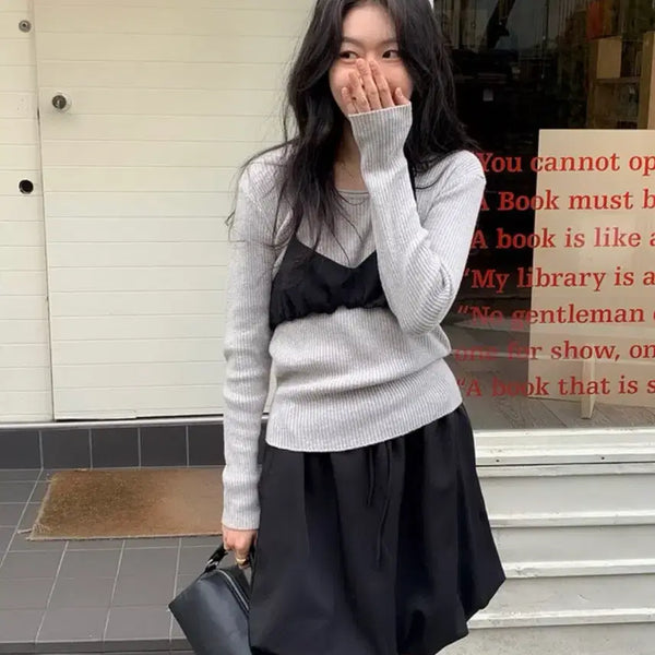 [BUNJANG] Underbee Favor Ribbed Knit Ultimate Grey / [택o새상품] 언더비 Favor 여리핏 골지 니트 얼티밋그레이 기본