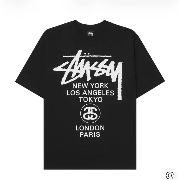 [BUNJANG] Stussy World Tour T-Shirt Black / [새상품] 스투시 월드투어 티셔츠 블랙 L, XL